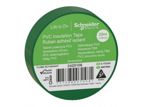 Изолента ПВХ Schneider Electric зеленая 0,20 х 19 мм (20 м)