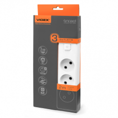 Подовжувач мережевий Videx Oncord з кнопкою б/з 3 поста (2 м) білий
