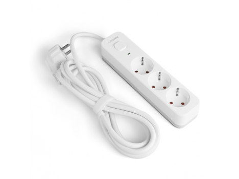 Подовжувач мережевий Videx Oncord з кнопкою з/з 3 пости (1.5 мм) 3 м білий