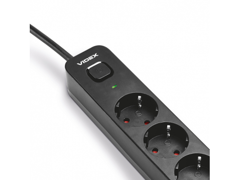 Подовжувач мережевий Videx Oncord з кнопкою з/з 4 пости (1.5 мм) 3 м чорний