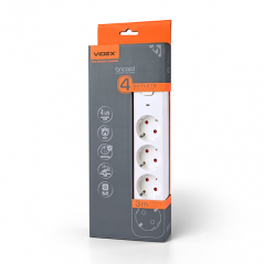 Подовжувач мережевий Videx Oncord з кнопкою з/з 4 пости (1.5 мм) 3 м білий