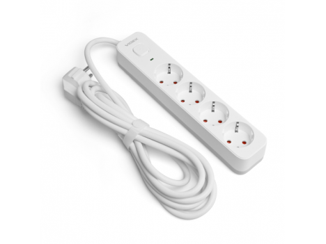 Подовжувач мережевий Videx Oncord з кнопкою з/з 4 пости (1.5 мм) 3 м білий