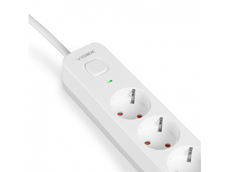 Подовжувач мережевий Videx Oncord з кнопкою з/з 4 пости (1.5 мм) 3 м білий