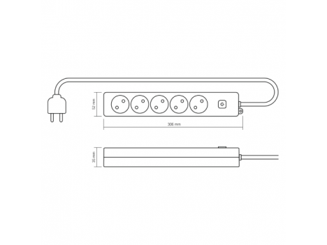 Подовжувач мережевий Videx Oncord з кнопкою б/з 5 постів (2 м) білий