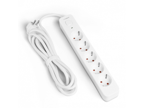 Подовжувач мережевий Videx Oncord з кнопкою з/з 5 постів (1.5 мм) 3 м білий