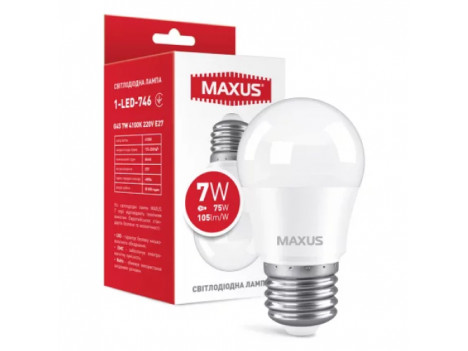 Лампа світлодіодна Maxus LED G45 7W 4100K 220V Е27