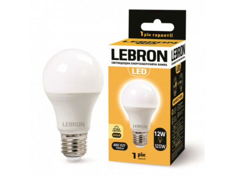 Лампа світлодіодна Lebron LED L-A60 12W 3000K 220V E27
