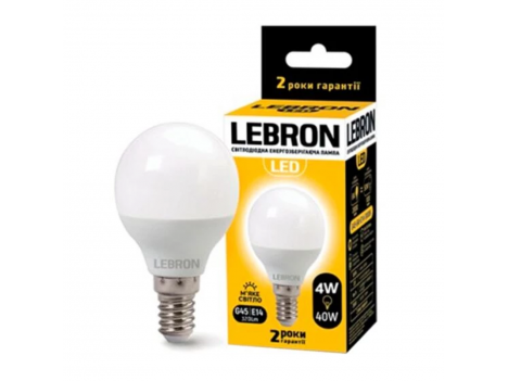 Лампа світлодіодна Lebron LED L-G45 6W 4100K 220V E14