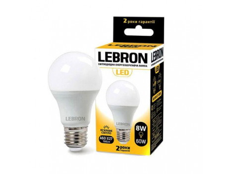 Лампа светодиодная Lebron LED L-A60 8W 4100K 220V E27
