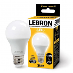 Лампа светодиодная Lebron LED L-A60 10W 3000K 220V E27