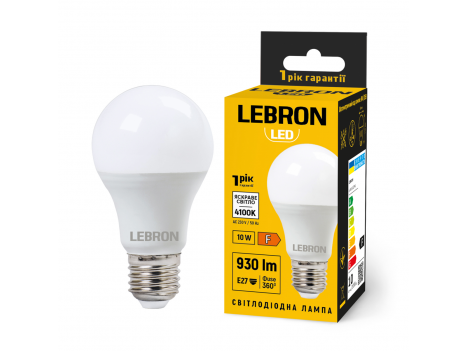 Лампа світлодіодна LeBron LED L-A60 10W 4100K 220V E27