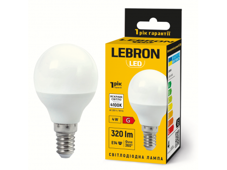 Лампа светодиодная Lebron LED L-G45 4W 4100K 220V E14