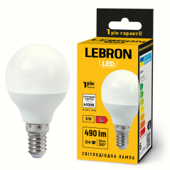 Лампа светодиодная Lebron LED L-G45 6W 4100K 220V E14