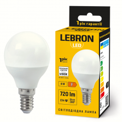Лампа светодиодная Lebron LED L-G45 8W 4100K 220V E14