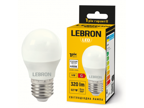 Лампа светодиодная Lebron LED L-G45 4W 4100K 220V E27