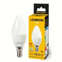 Лампа светодиодная Lebron LED L-C37 8W 3000K 220V E14