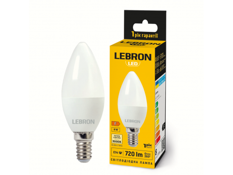 Лампа светодиодная Lebron LED L-C37 8W 3000K 220V E14