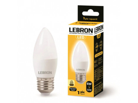 Лампа світлодіодна Lebron LED L-C37 6W 3000K 220V E27
