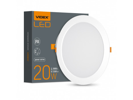Светильник круглый ⌀ 222 мм Videx 20W 5000K 2000 Lm встраиваемый