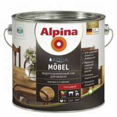 Лак универсальный Alpina Aqua Mobel шелковисто-матовый (2,5 л) прозрачный