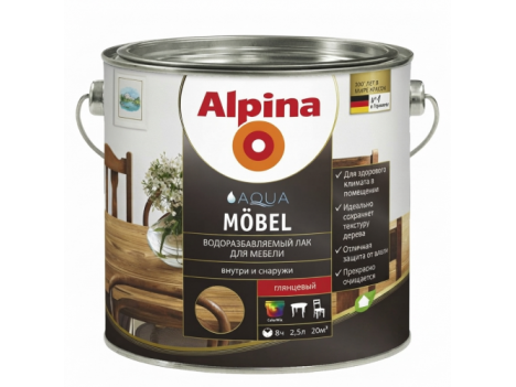 Лак универсальный Alpina Aqua Mobel шелковисто-матовый (2,5 л) прозрачный