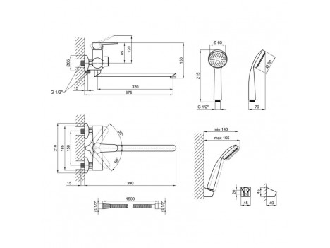 Змішувач для ванни Lidz Nicole 005 з душовим гарнітуром, хром