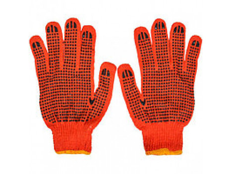 Перчатки трикотажные ДКГ оранжевые с синим ПВХ (10 размер) Doloni