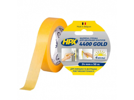 Лента малярная для идеальных контуров HPX 4400 100°С Gold 24 мм (50 м)